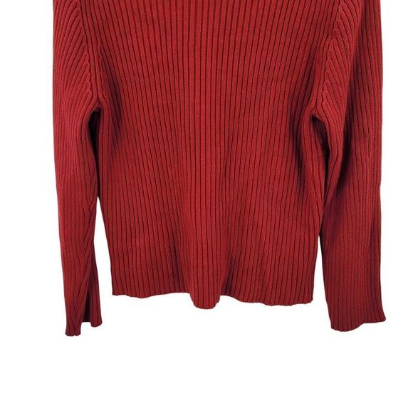 Vtg Red Ribbed Knit Long Sleeve Suede Sweater Jacket Shacket Sz L Cardigan Zip - Picture 10 of 11